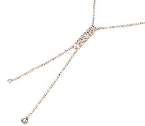 Collier-Fine-Rangee-Strass-Or-Rose-et-Pendentif-Y-Multi-Pierres