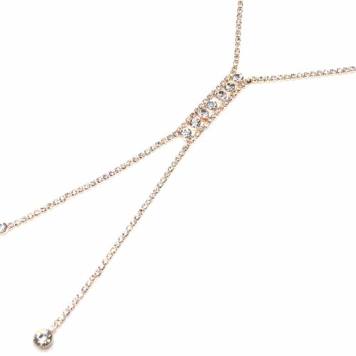 Collier-Fine-Rangee-Strass-Or-Rose-et-Pendentif-Y-Multi-Pierres