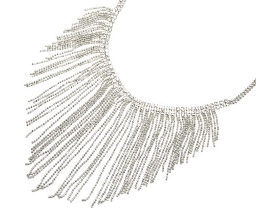 Collier-Plastron-Fine-Rangee-Strass-et-Multi-Chaines-Pendantes-Metal-Argente