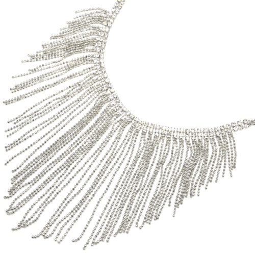 Collier-Plastron-Fine-Rangee-Strass-et-Multi-Chaines-Pendantes-Metal-Argente