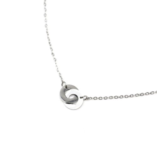 Collier-Fine-Chaine-avec-Pendentif-Mini-Cercles-Entrelaces-Acier-Argente