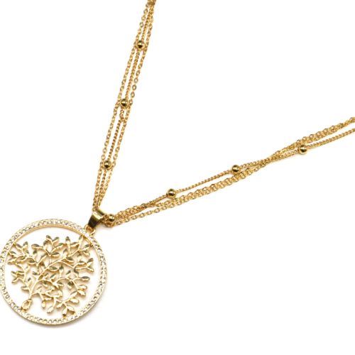 Sautoir-Collier-Multi-Chaines-Boules-et-Pendentif-Arbre-de-Vie-Metal-Contour-Strass-Dore