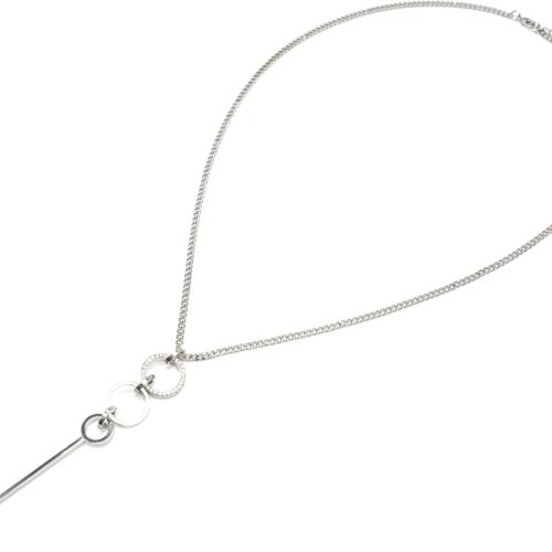 Sautoir-Collier-avec-Pendentif-Y-Multi-Cercles-Strass-et-Barre-Métal-Argente