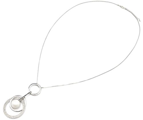 Sautoir-Collier-avec-Pendentif-Multi-Cercles-Strass-Métal-Argente-et-Perle-Blanche