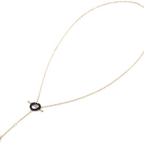 Sautoir-Collier-Fine-Chaine-Metal-avec-Pendentif-Y-Ovale-Noir-et-Boule-Strass-Dore