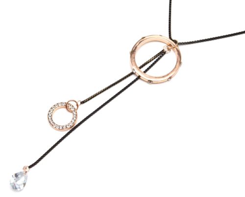 Sautoir-Collier-Fine-Chaine-Metal-Noir-avec-Pendentif-Cercles-Ouverts-Strass-Or-Rose-et-Pierre