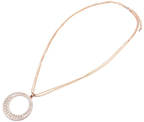 Sautoir-Collier-Multi-Chaines-avec-Pendentif-Double-Cercle-Contour-Strass-Or-Rose