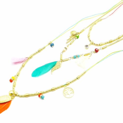 Sautoir-Collier-Multi-Chaines-Plumes-et-Charms-Ethnique-MulticoloreDore