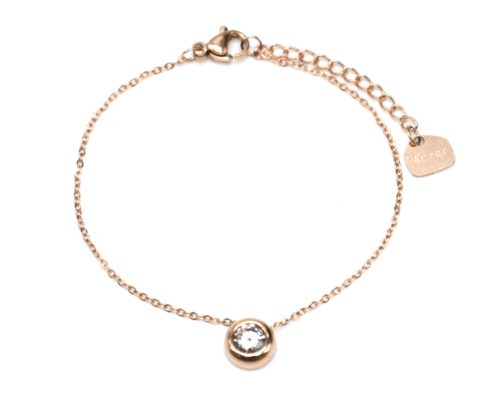 Bracelet-Fine-Chaine-avec-Charm-Pierre-Contour-Acier-Or-Rose