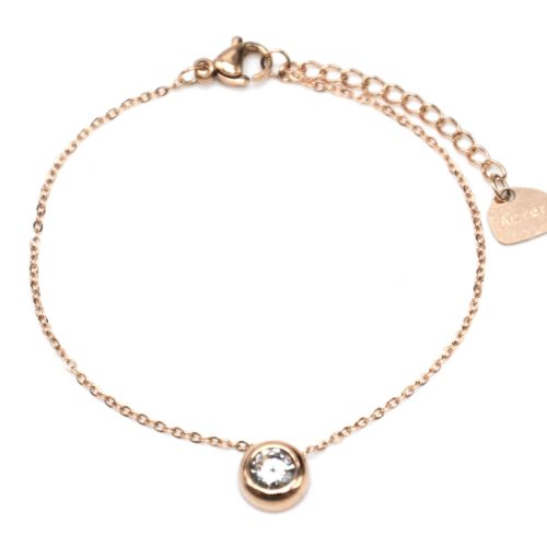 Bracelet-Fine-Chaine-avec-Charm-Pierre-Contour-Acier-Or-Rose