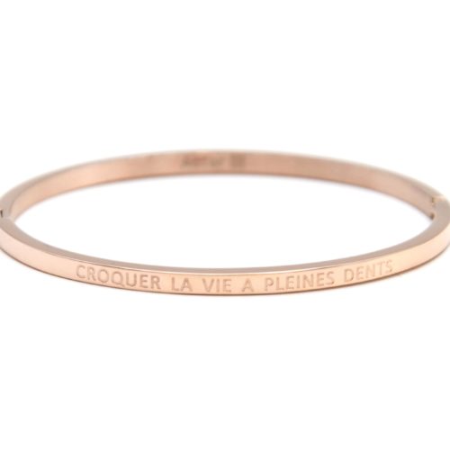 Bracelet-Jonc-Fin-Acier-Or-Rose-avec-Message-Croquer-La-Vie-A-Pleines-Dents