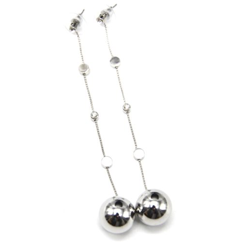 Boucles-dOreilles-Pendantes-Strass-Chaine-Palets-et-Boule-Metallisee-Argente