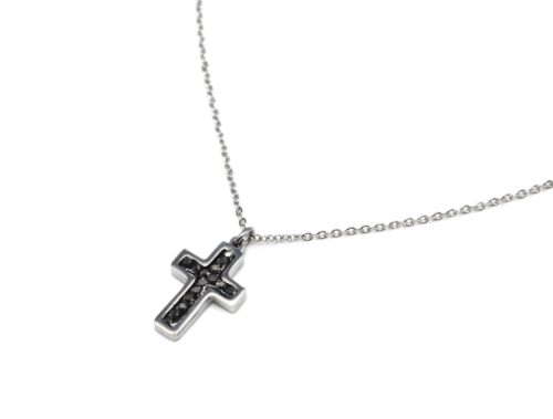 Collier-Fine-Chaine-Acier-Argente-et-Pendentif-Croix-Clous-Strass-Gris