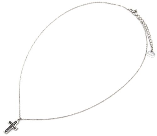 Collier-Fine-Chaine-Acier-Argente-et-Pendentif-Croix-Clous-Strass-Gris