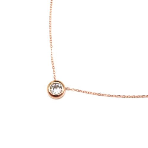 Collier-Fine-Chaine-Pendentif-Pierre-Contour-Acier-Or-Rose