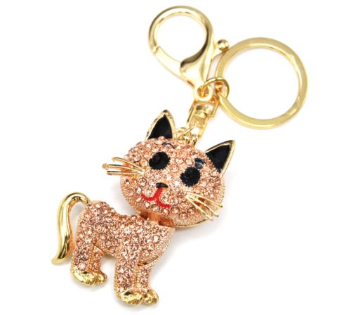 Porte-Cles-Bijou-de-Sac-Chat-Strass-Beige-et-Metal-Dore