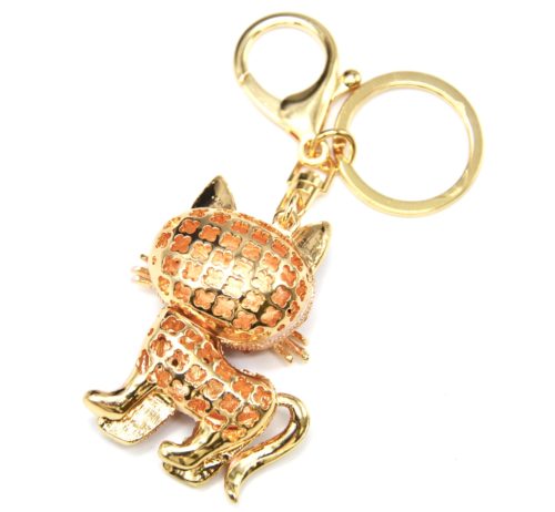 Porte-Cles-Bijou-de-Sac-Chat-Strass-et-Metal-Dore