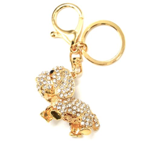 Porte-Cles-Bijou-de-Sac-Chien-Articule-Strass-et-Metal-Dore