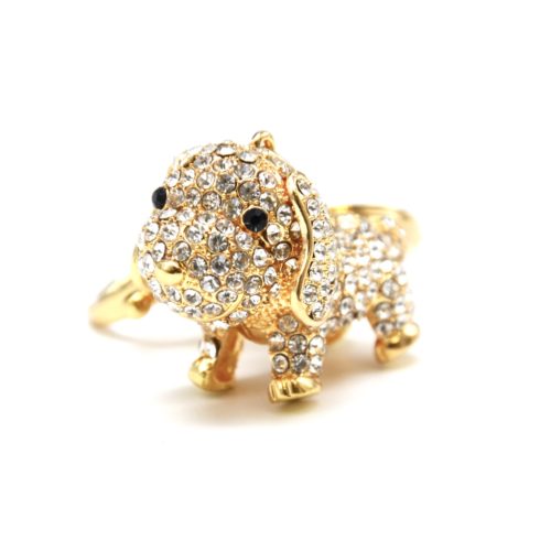 Porte-Cles-Bijou-de-Sac-Chien-Articule-Strass-et-Metal-Dore