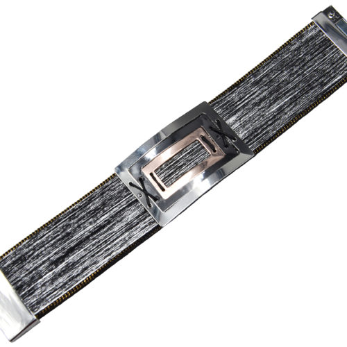 Bracelet-Manchette-Feutrine-Tissu-Satine-Noir-avec-Multi-Rectangles-Metal-Tricolore