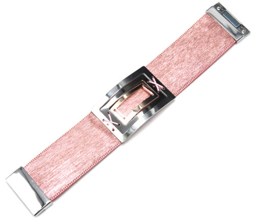 Bracelet-Manchette-Feutrine-Tissu-Satine-Rose-avec-Multi-Rectangles-Metal-Tricolore
