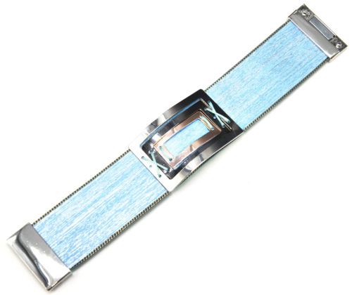 Bracelet-Manchette-Feutrine-Tissu-Satine-Bleu-avec-Multi-Rectangles-Metal-Tricolore