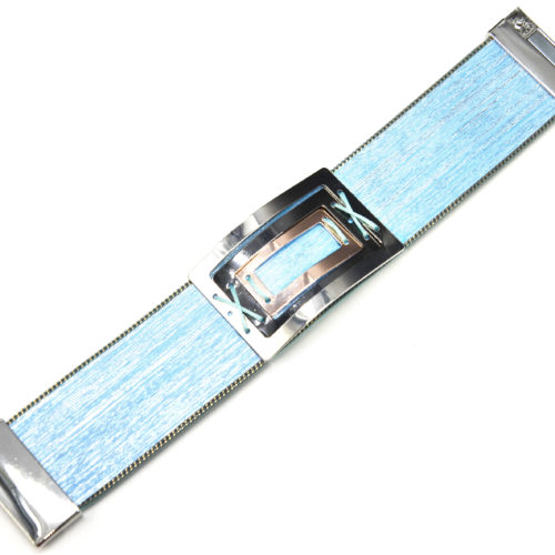Bracelet-Manchette-Feutrine-Tissu-Satine-Bleu-avec-Multi-Rectangles-Metal-Tricolore