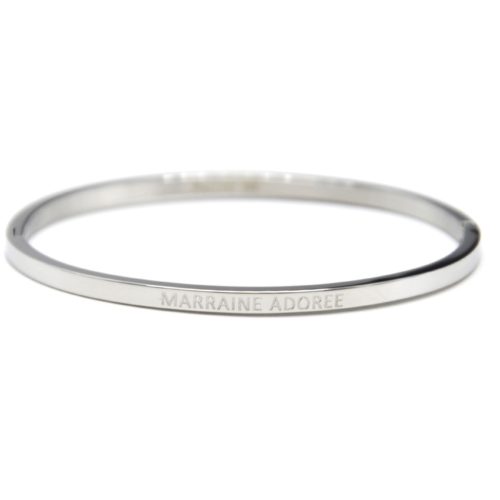 BC2933F - Bracelet Jonc Fin Acier Argenté avec Message Marraine