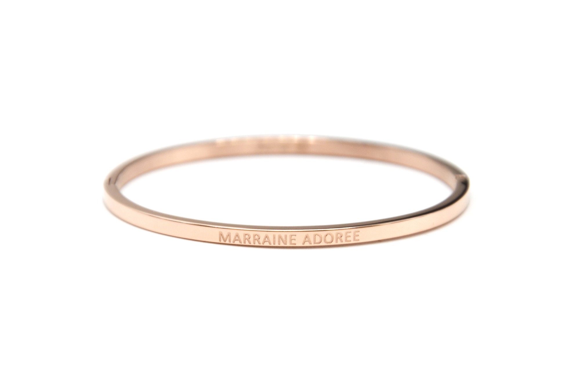 BC2935F - Bracelet Jonc Fin Acier Or Rose avec Message Marraine Adorée