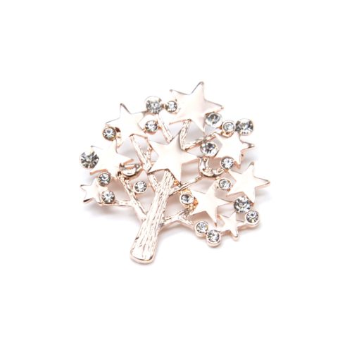 Broche-Epingle-Arbre-avec-Etoiles-Metal-Or-Rose-et-Multi-Strass