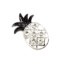 Broche-Epingle-Ananas-Ajoure-Metal-Argente-avec-Pierres-et-Feuilles-Noires