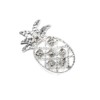 Broche-Epingle-Ananas-Ajoure-Metal-Argente-avec-Pierres-et-Feuilles-Noires