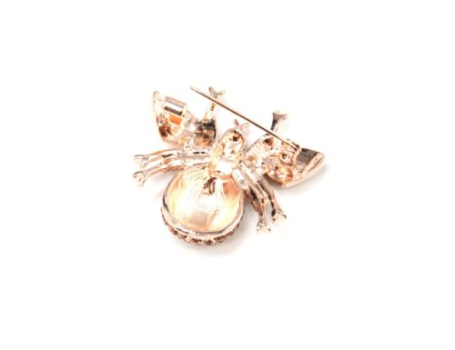 Broche-Epingle-Abeille-Strass-Noir-et-Metal-Or-Rose