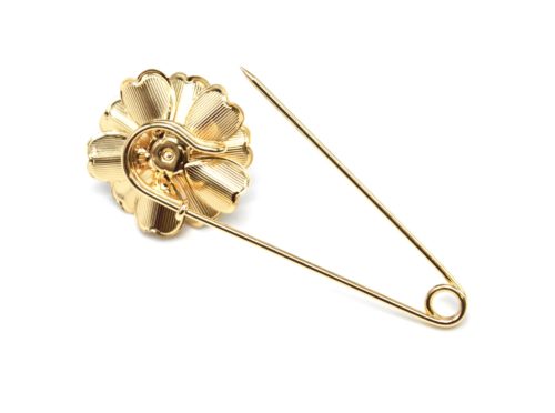 Broche-Epingle-avec-Fleur-Metal-Dore-et-Perle-Ecru