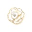 Broche-Epingle-Fleur-Metal-Peint-Blanc-Dore-avec-Contour-Strass