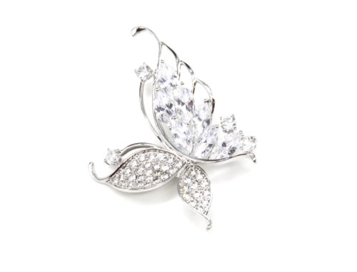 Broche-Epingle-Papillon-Pierres-Strass-Zirconium-et-Metal-Argente