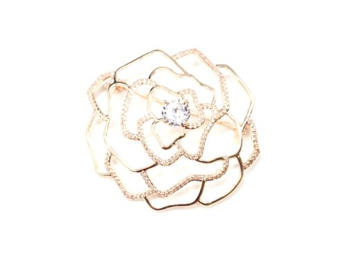 Broche-Epingle-Fleur-Ajouree-Pierre-Strass-Zirconium-et-Metal-Or-Rose