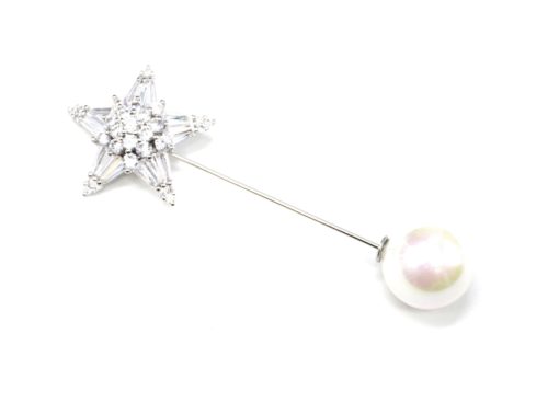 Broche-Epingle-avec-Etoile-Pierres-Strass-Zirconium-Argente-et-Perle-Blanche