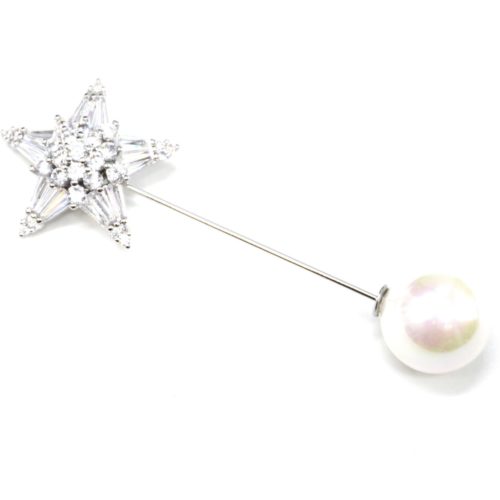 Broche-Epingle-avec-Etoile-Pierres-Strass-Zirconium-Argente-et-Perle-Blanche