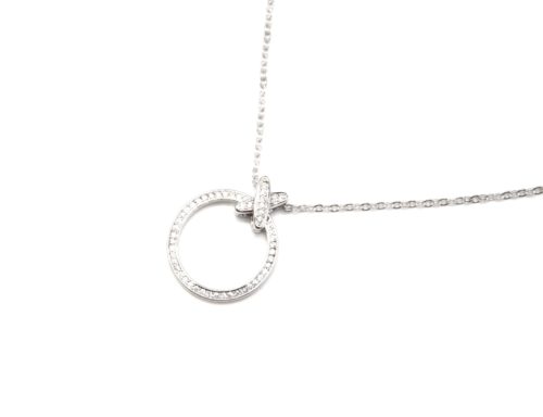 Collier-Fine-Chaine-Argent-925-Pendentif-Cercle-Contour-Strass-et-Bandes-Croisees