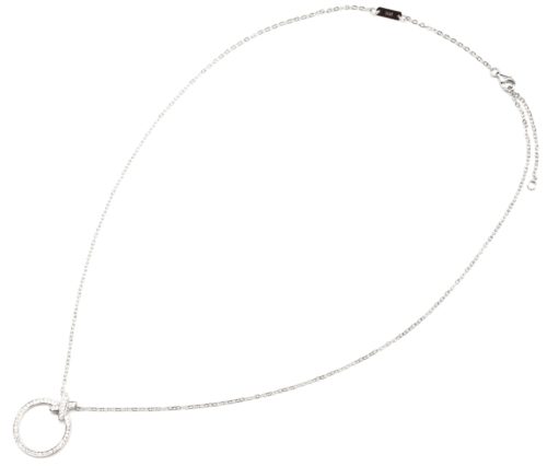 Collier-Fine-Chaine-Argent-925-Pendentif-Cercle-Contour-Strass-et-Bandes-Croisees