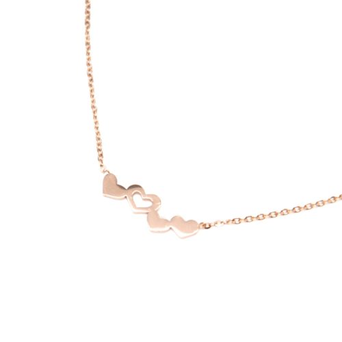 Collier-Fine-Chaine-Pendentif-Multi-Coeurs-Acier-Or-Rose