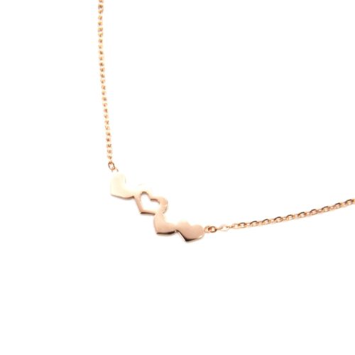 Collier-Fine-Chaine-Pendentif-Multi-Coeurs-Acier-Or-Rose