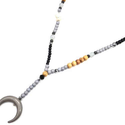 Sautoir-Collier-Perles-Bois-et-Effet-Marbre-avec-Pendentif-Corne-Lune-Resine-Gris