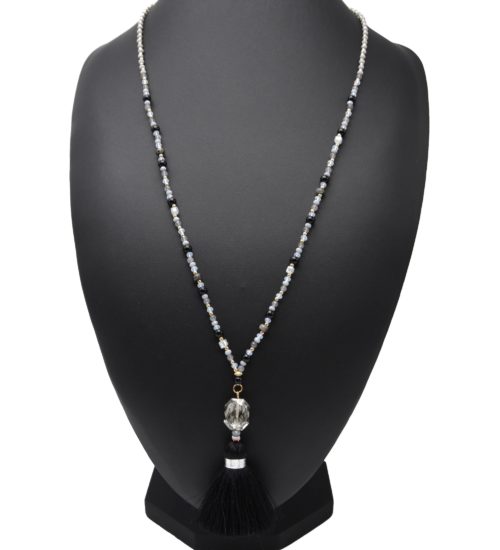 Sautoir-Collier-Perles-Pierres-Tricolore-avec-Pierre-Facettes-et-Pompon-Fils-Noir