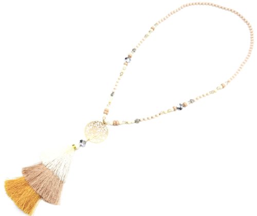 Sautoir-Collier-Perles-Pierres-avec-Cercle-Arbre-de-Vie-Ajoure-et-Triple-Pompons-Fils-Beige