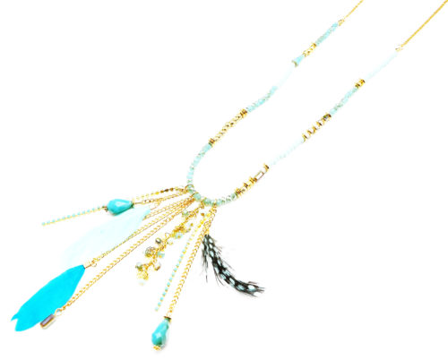 Sautoir-Collier-Perles-et-Multi-Charms-Plumes-Ethnique-Bleu