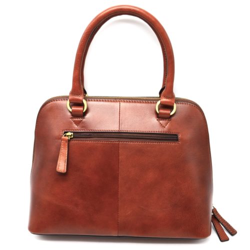 Bag-A-hand-tote-leather-cow-brown-shape-rounded-with-shoulder-and-rings-Metal-Dore