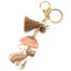 Porte-Cles-Bijou-de-Sac-Chat-Metal-Peint-Beige-avec-Parapluie-Perles-et-Pompon-Franges