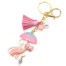 Porte-Cles-Bijou-de-Sac-Chat-Metal-Peint-Rose-avec-Parapluie-Perles-et-Pompon-Franges